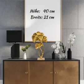 Lifestyle & More Decorative Sculpture Tropical Leaves Gold Metal on Wooden Base 21 x 39 cm