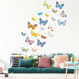 Watercolor Butterfly Wall Decals – 21 PCS Colorful Peel & Stick Fabric Stickers, 3.7"–5.7", Reusable & PVC-Free for Nursery & Girls Room – 5 A4 Sheets – Made in Australia