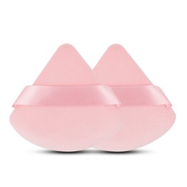 2 Pcs EVAOUXIU Triangle Powder Puff for Face Powder, Soft Plush Setting Powder Puff, Velour Cosmetic Foundation Blender Sponge Beauty Makeup Tools (Pink)