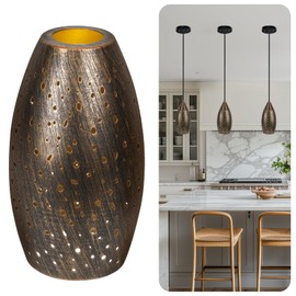 Pendant Light Shade Replacement with 1-5/8" Fitter, Metal Lampshade Height 7.8 in Diameter 4.7 in, Antique Bronze Oval Shaped Cover for Pendant Kitchen Wall Sconce Chandelier Vanity Light 1-Pack