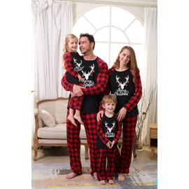 ZOEREA Christmas Family Pyjamas Outfit Elk Red Checked Sleepwear Men Women Kiner Baby Long Pyjamas Set, black