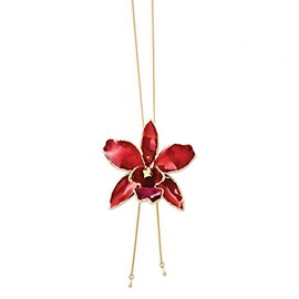 Sonia Jewels Solid Lacquer Dipped Red Cattleya Orchid Adjustable Pendant Necklace Charm Chain