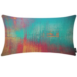 EKOBLA Abstract Retro Texture Farmhouse Throw Pillow Covers Blue Cyan Red Yellow Linen Lumbar Decorative Throw Cushion Cover Pillowcases for Bed Sofa Oblong Rectangle 12x20 Inches