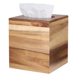 Reviaras Tissue Box Cover, Acacia Wood Square Tissue Box Holder with Slide-Out Bottom for Bathroom, Bedroom, Dinner Table, Office