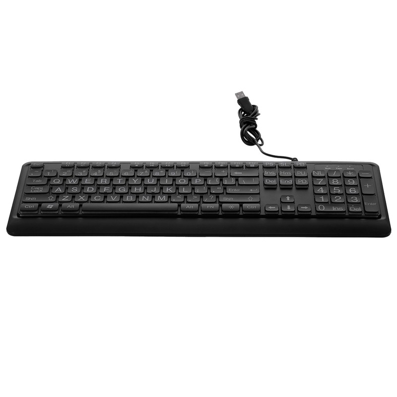 Wired Large Print Keyboard White Bold Jumbo Letters Silent Backlit