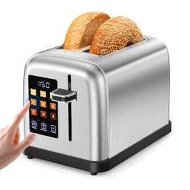 Touch Screen Toaster 2 Slice Stainless Steel Toaster with Digital Countdown Wide Slot LCD Display 2 Slice Toasters Smart Toasters 9 Shade Settings with Defrost/Bagel/Cancel Function