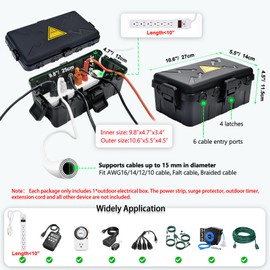 Medium Outdoor Electrical Box (10.6x5.7x5inch), IP54 Waterproof Extension Cord Cover, Weatherproof Outdoor Outlet Covers Protect Outlet, Plug, Socket, Timer, Power Strip, Holiday Light, Black