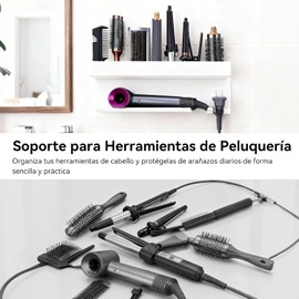 Soporte para Secador de Pelo, Soporte de Montaje en la Pared de Hierro Curling Herramientas para el Cabello de Acero Carbono Adjuntos de Almacenamiento Rack de Almacenamiento (WHITE)