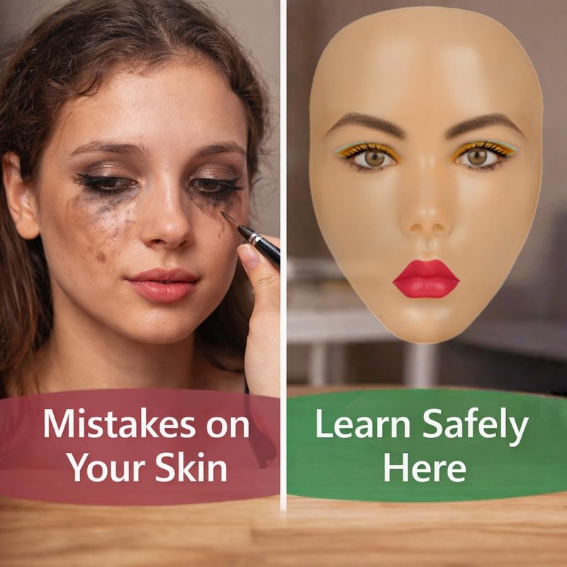 Glinexa5D Silicone Makeup Practice Face – Reusable Mannequin Head with