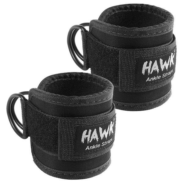 Hawk Sports Ankle Straps for Cable Machines for Enhanced Booty, Glute, Leg & Other Lower Body Workouts, Strong and Portable Glute Kickback Ankle Strap (Pair) for Safely Weightlifting an Extra 220 lbs.