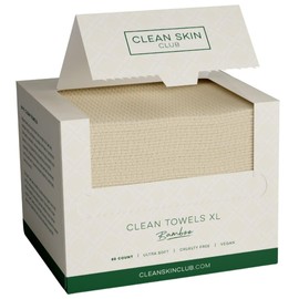 Clean Skin Club Bamboo Clean Towel XL | World 1ST Toalla facial biodegradable | Toallitas desechables para eliminar maquillaje seco | 100% bambú orgánico | Súper suave para pieles sensibles | 50 unidades