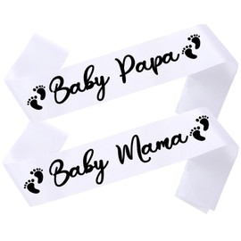 Chicelite Baby Mama and Baby Papa Sash for Baby Shower - Girl or Boy Baby Shower Party Decorations,Mommy Supplies Gender Reveal,New Mom Daddy Gifts(White Black)