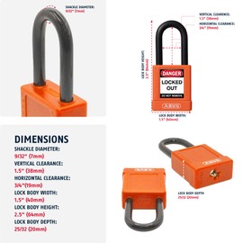 ABUS Orange Pack of 10 Lockout Tagout Premium Solid Body Safety Padlock Set - OSHA Compliant Loto Locks Insulated Against Electric Shock, Keyed Different, 1 Key Per Lock