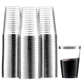 Posh Setting 10 OZ Clear Cups for Party, disposable drinking glasses, Clear Drinking cups Hard Plastic Tumblers, Cocktail Glasses, Bulk Cocktail party Supplies, Silver plastic Cups [60 pack].