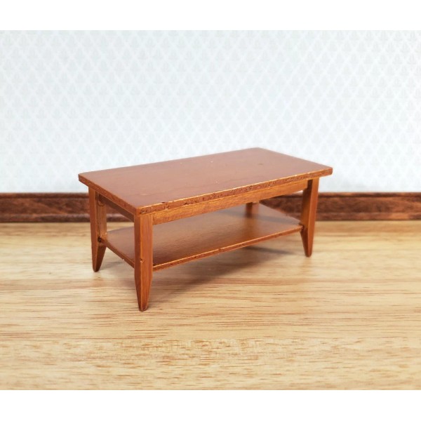 Town Square Miniatures Dollhouse Miniature Coffee Table with Shelf Walnut