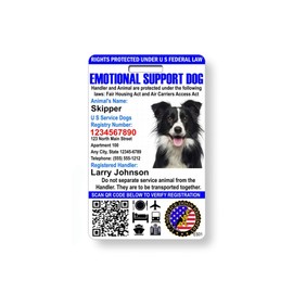 Just 4 Paws Custom Emotional Support ID Card with QR Code & Security Seal and Optional Holograph | Registration to U S Service Dogs Registry Plus ID Holder & Digital ID - Portrait Style