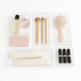 Briwooody 5 Pack Acrylic Desk Drawer Organizer, Makeup Drawer Organizer Trays, Storage Bins for Makeup, Jewelry, Gadgets for Kitchen, Bedroom, Bathroom, Office