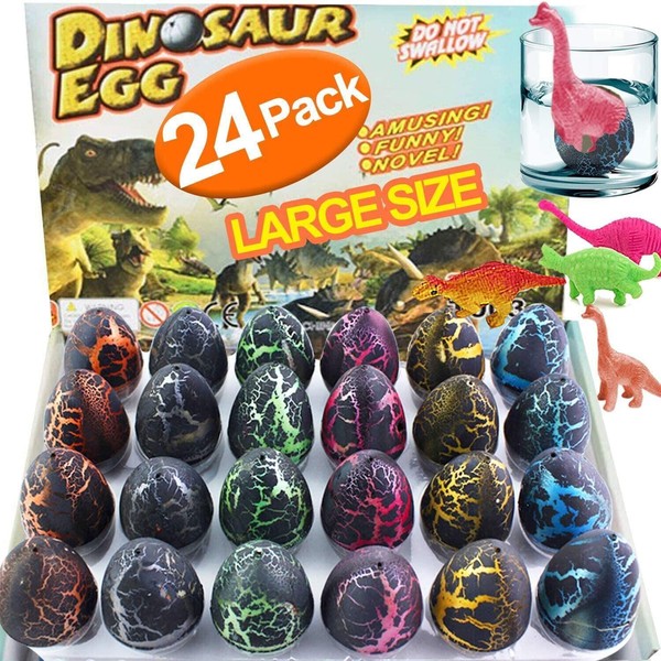 iGeeKid 24Pcs Dinosaur Eggs Dino Egg Toys Grow in Water Hatch Egg Crack Science Kits Novelty Toy Birthday Gifts Dino Egg with Assorted Color for Toddler Kids 3-10 Boys Girls Party Favors (Black)