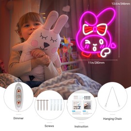 My Melody LED Light Sign, Neon Sign Anime Wall Decor, 3D Art My Melody Blow Kisses Cute Japanese Neon Light for Bedroom Game Room Apartment, Anime Night Lamp Gift for Kids - 14"