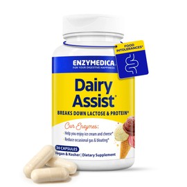 Enzymedica DairyAssist, 2-in-1 Digestive Enzymes for Dairy, Lactose and Casein Digestion, Fast-Acting Formula for Gas and Bloating Relief, 30 Capsules
