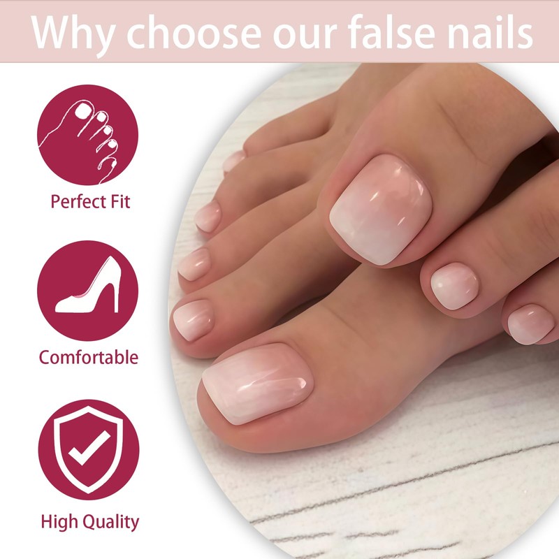 24 PCS Stick on Toenails, False Toe Nails with Glue,