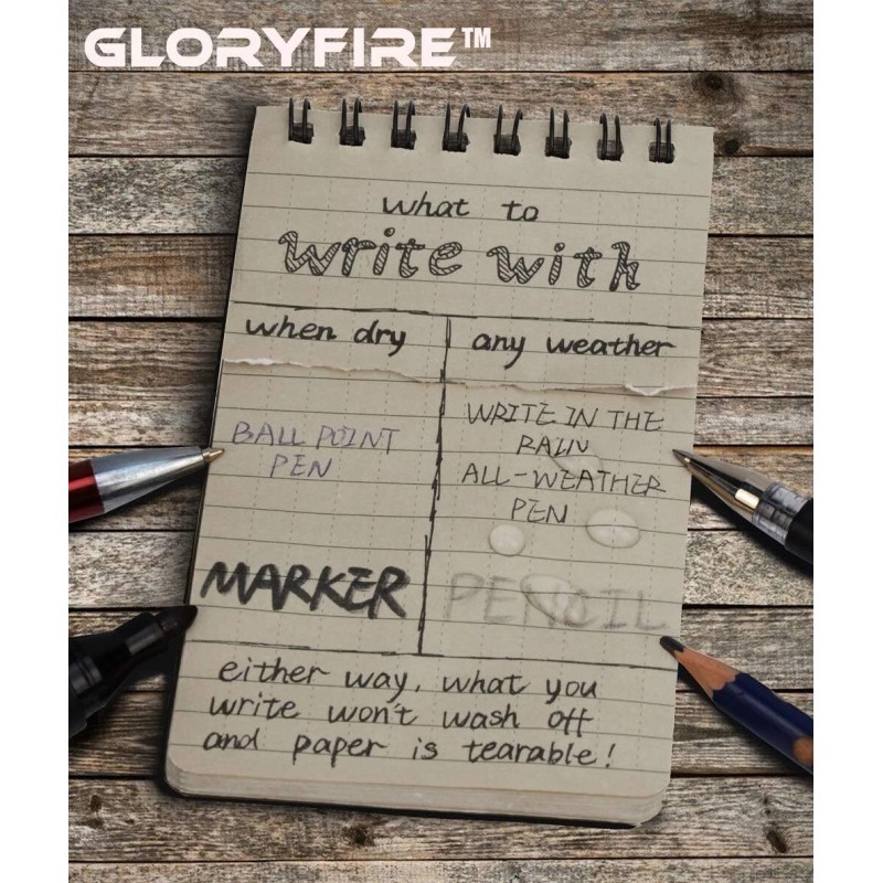 GLORYFIRE Waterproof Notebook 5 Pack 3X5 Inches 96 Pages Durable