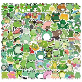N/C 100 PCS Cute Frog Stickers,Cartoon Animal Vinyl Waterproof Stickers for Laptop,Water Bottle,Guitar,Motorcycle,Bike,Skateboard,Luggage,Phone,Gift for Kids Teen DIY Decoration (Frog-100pcs)