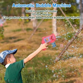SALALIS Pistola de Burbujas Pistola de Burbujas con Luces Y Solución de Burbujas, Máquina de Burbujas de 10 Agujeros para Adultos Y Niños, de Juguete de Verano para Niños Que Se Puede