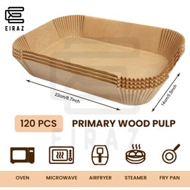 Eiraz® Air Fryer Liners, 120 Pcs Disposable Rectangular Air Fryer Accessories, Oil & Water-Proof Parchment Paper, Compatible with Ninja AF300UK AF400UK, Salter and DualZone Air Fryer (8.7 Inches)