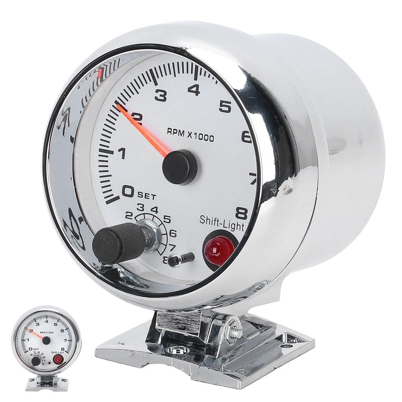 Tbest Tachometer 4 Cylinder Chrome White Switch Light 3.75" 0-8000RPM