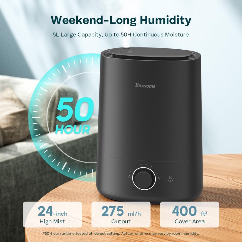 BREEZOME 5L Humidifiers for Bedroom, Ultrasonic Cool Mist Top Fill