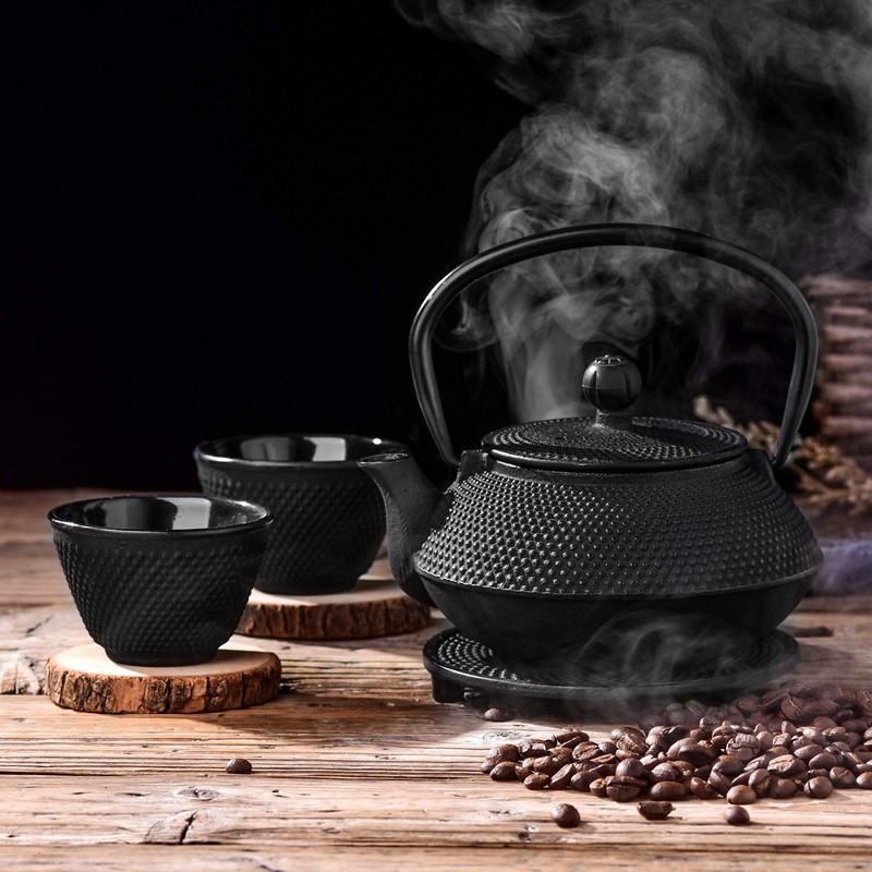 Velaze Cast Iron Teapot Set,Japanese Teapot Heat Preservation with Trivet,Stainless