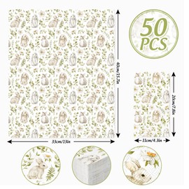 Generic AnyDesign 50Pcs Easter Guest Napkins Watercolor Bunny Rabbit Paper Dinner Napkins Decorative Disposable Hand Napkins for Spring Party Tableware Supplies