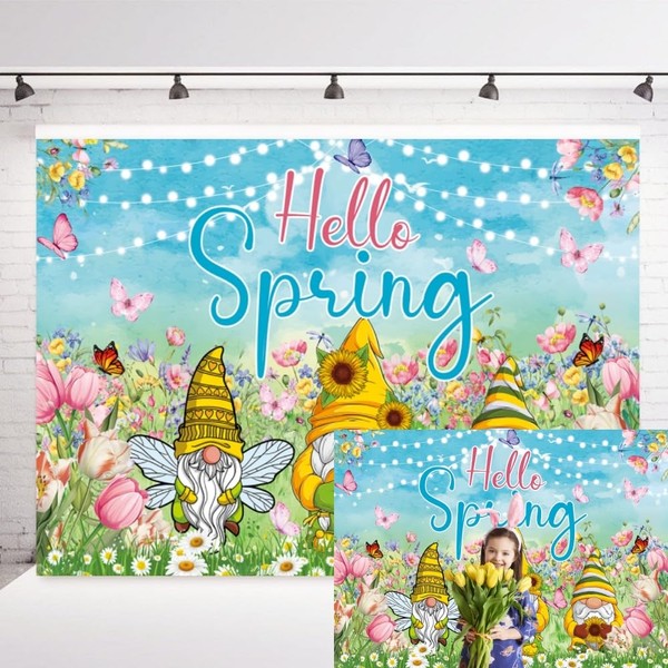 INRUI Hello Spring Photography Background Easter Garden Decorations Banner Spring