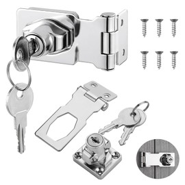QZKJQDD Keyed Hasp Lock Hasp, Lock Hasp Twist Knob Keyed, Door Lock Hasps, Heavy Duty Shed Lock Door, Locking Hasp Safety Door Clasp Gate Lock with Key for Cabinets Cupboard Drawer Gate (2.5Inch)