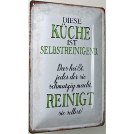 Generisch Tin Sign 20 x 30 cm Curved This Kitchen Is Self Cleaning Saying Humour Decorative Gift Sign