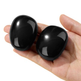 QINJIEJIE Black Obsidian Polished Healing Crystals 1.8-2.0" 2PCS Large Reiki Healing Crystal Natural Rocks Energy Tumbled Stones for Reiki Divination Meditation
