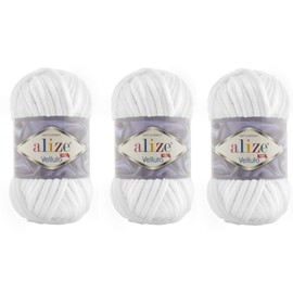 Alize Velluto 100% MicroPolyester Baby Blanket Yarn Lot of 3 skn 225 Yards 3x100gram, Yarn Weight: Super Bulky 6 (55 White)