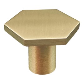 LASAMOLL Solid Brushed Brass Kitchen Cabinet Hardware Modern Handles Knobs Drawer Knobs Cupboard Drawer Pulls (4, Hexagon)