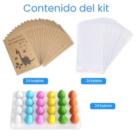 Recuerdos de Fiesta de Dinosaurios Juguetes Divertidos Mini de Dinosaurio Suministros para Fiesta de Cumpleaños de Dinosaurio Paquete de 24 Huevos de Dino y 24 Tarjetas de Eclosión Regalos a Granel