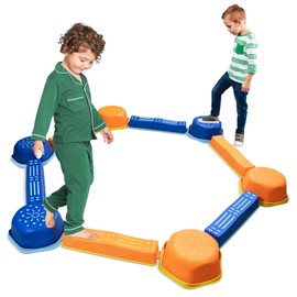 HappyField 12Pcs Non-Slip Plastic Balance Beam and Toddler Stepping Stones Sensory Toy for Toddlers Indoor or Outdoor Orange Blue Stepping Stones Balance Beams Play for Kids Ages 3+