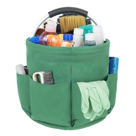IVODEELA Cleaning Basket with Handle, Cleaning Organizer, Multi-Pocket, Easy to Clean and Carry, Cleaning Products, Cleaning Organizer, Green