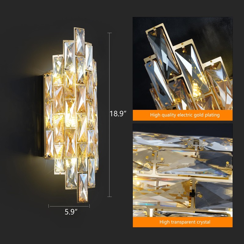 Modern Crystal Wall Sconces,Gold Wall Light Fixtures, Luxury Indoor Wall