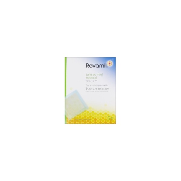 Revamil Tulle with Medical Honey 5 Sterile Unit Plasters 8 x 8cm