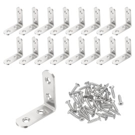 PATIKIL 16 Pcs Metal L-Shape Brackets, 45mm x 45mm (1.8"x1.8") 90 Degree l Bracket Corner Braces Stainless Steel Right Angle Mounts with Screws for Wood Shelves Furniture, Silver