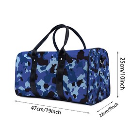 Blue Camouflage Stripes Sport Gym Bag Travel Yoga Camping Large Shoulder Duffle Bags Lightweight canvas Tote Bag Holdall for Men and Women