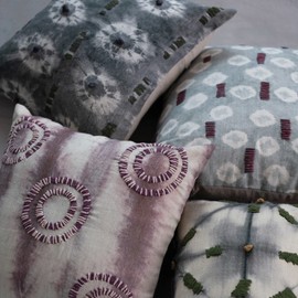 Creative Co-Op Creative Co-Op Linen Printed Pillow with Hand-Embroidery and Chambray Back, Multicolor