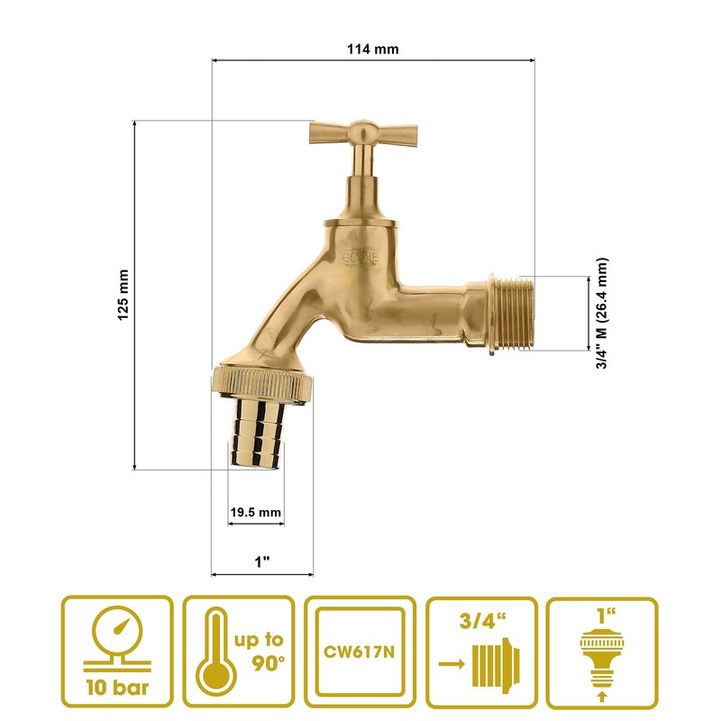 Outdoor Garden Tap Hose Union Bib Tap 3/4" polished Brass