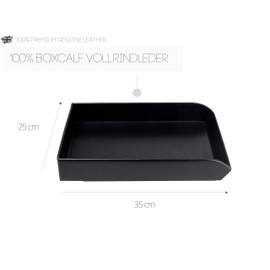 Letter Tray Basket | Hand Made in Germany by Delmon Varone | Boxcalf Black Smooth Nappa Leather Full-Grain Leather with Stitching in Color.
