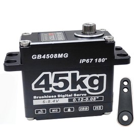GOTECK 45KG Brushless Digital Servo Large Torque 8.4V Full Metal Gear IP67 Waterproof Steering Servo with 25T Servo Horn for 1/8 1/10 RC Crawler Car Robot Boat Truck Robot Parts (45KG(8.4V)-180°)